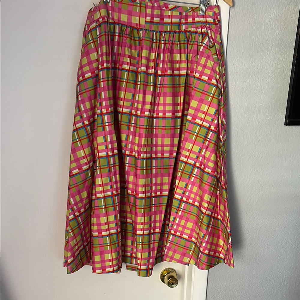 New York & Company Pink Tan Pleated Midi Skirt